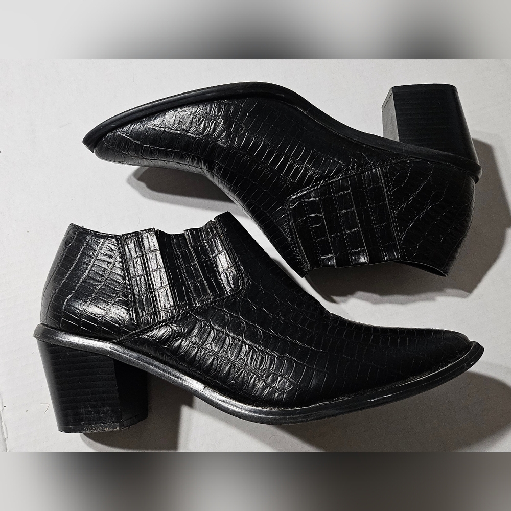 Seven 7 Casanova Black Ankle Boots Croc Faux Leather Chelsea Booties Women's 11